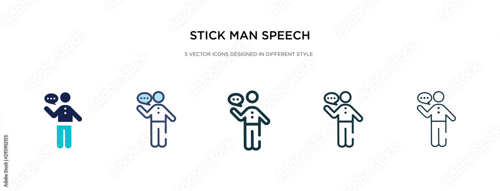 stick man speech icon in different style vector illustration. two colored and black stick man speech vector icons designed in filled, outline, line and stroke style can be used for web, mobile, ui