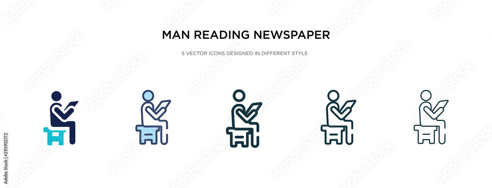 man reading newspaper icon in different style vector illustration. two colored and black man reading newspaper vector icons designed in filled, outline, line and stroke style can be used for web,