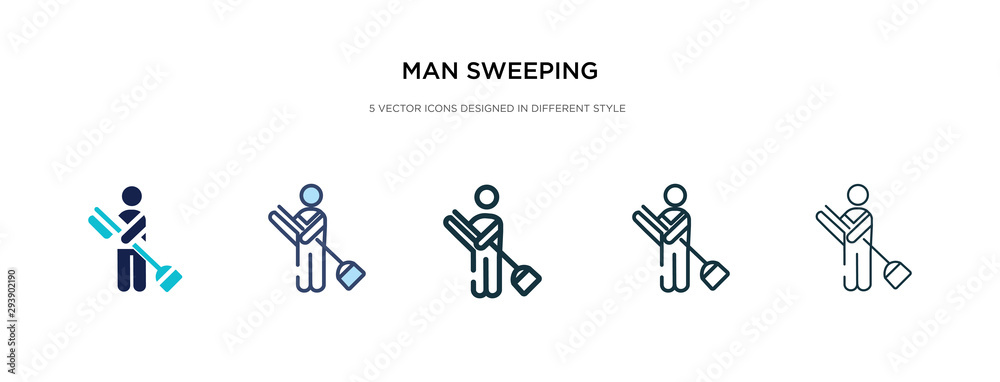 man sweeping icon in different style vector illustration. two colored and black man sweeping vector icons designed in filled, outline, line and stroke style can be used for web, mobile, ui man sweeping icon in different style vector illustration. two colored and black man sweeping vector icons designed in filled, outline, line and stroke style can be used for web, mobile, ui