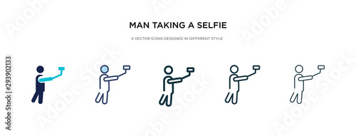 man taking a selfie icon in different style vector illustration. two colored and black man taking a selfie vector icons designed in filled, outline, line and stroke style can be used for web,