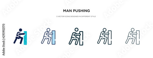 man pushing icon in different style vector illustration. two colored and black man pushing vector icons designed in filled, outline, line and stroke style can be used for web, mobile, ui