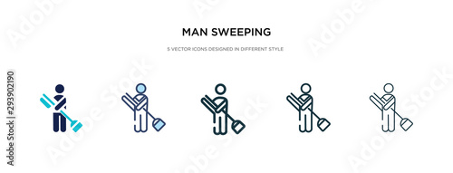 man sweeping icon in different style vector illustration. two colored and black man sweeping vector icons designed in filled, outline, line and stroke style can be used for web, mobile, ui