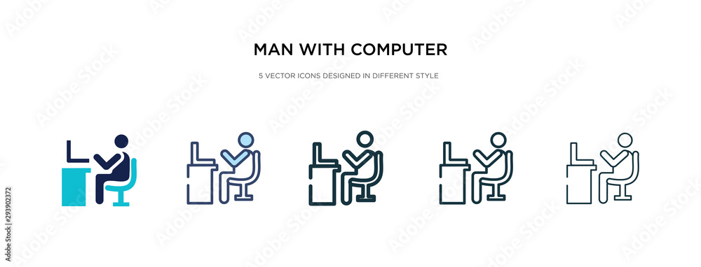 man with computer screen icon in different style vector illustration ...
