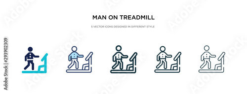man on treadmill icon in different style vector illustration. two colored and black man on treadmill vector icons designed in filled, outline, line and stroke style can be used for web, mobile, ui