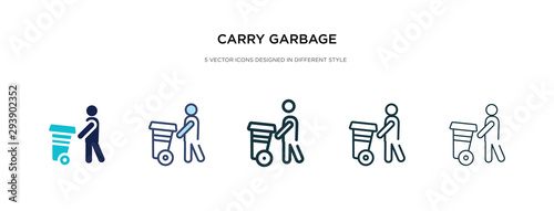 carry garbage icon in different style vector illustration. two colored and black carry garbage vector icons designed in filled, outline, line and stroke style can be used for web, mobile, ui