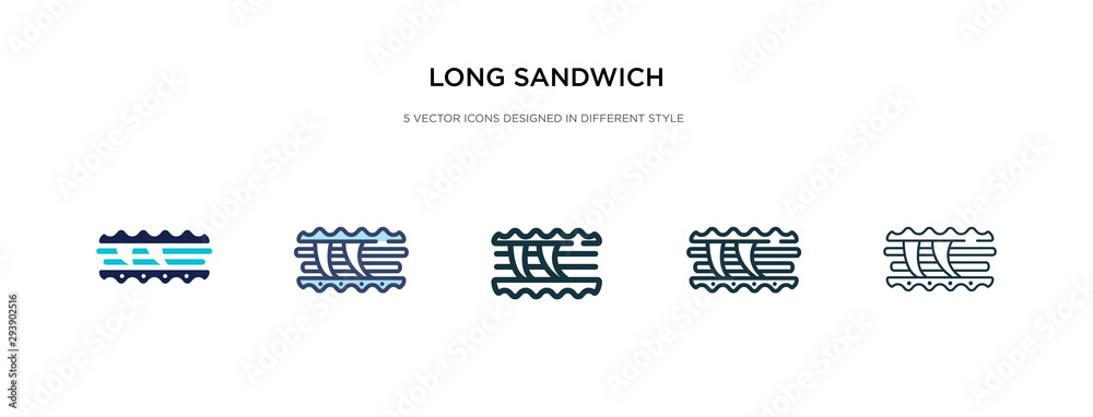 long sandwich icon in different style vector illustration. two colored and black long sandwich vector icons designed in filled, outline, line and stroke style can be used for web, mobile, ui