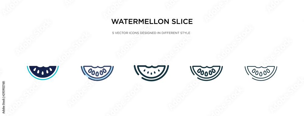 watermellon slice icon in different style vector illustration. two colored and black watermellon slice vector icons designed in filled, outline, line and stroke style can be used for web, mobile, ui