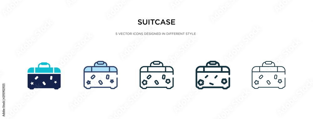 suitcase icon in different style vector illustration. two colored and black suitcase vector icons designed in filled, outline, line and stroke style can be used for web, mobile, ui suitcase icon in different style vector illustration. two colored and black suitcase vector icons designed in filled, outline, line and stroke style can be used for web, mobile, ui