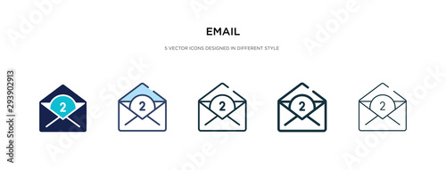 email icon in different style vector illustration. two colored and black email vector icons designed in filled, outline, line and stroke style can be used for web, mobile, ui