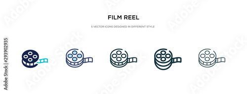 film reel icon in different style vector illustration. two colored and black film reel vector icons designed in filled, outline, line and stroke style can be used for web, mobile, ui