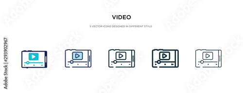 video icon in different style vector illustration. two colored and black video vector icons designed in filled, outline, line and stroke style can be used for web, mobile, ui