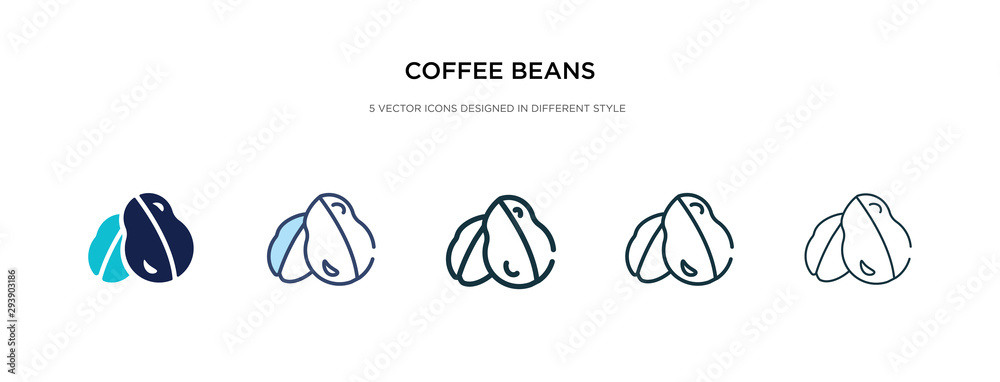 coffee beans icon in different style vector illustration. two colored and black coffee beans vector icons designed in filled, outline, line and stroke style can be used for web, mobile, ui