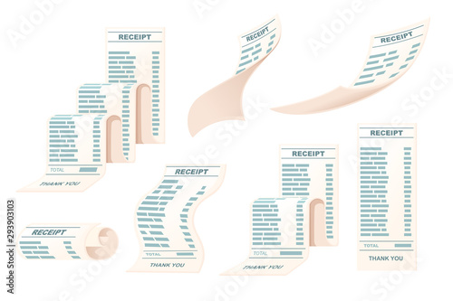 Set of different receipt bills icon flat vector illustration isolated on white background