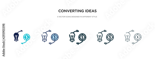 converting ideas in money icon in different style vector illustration. two colored and black converting ideas in money vector icons designed filled, outline, line and stroke style can be used for