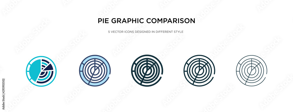 pie graphic comparison interface icon in different style vector illustration. two colored and black pie graphic comparison interface vector icons designed in filled, outline, line and stroke style