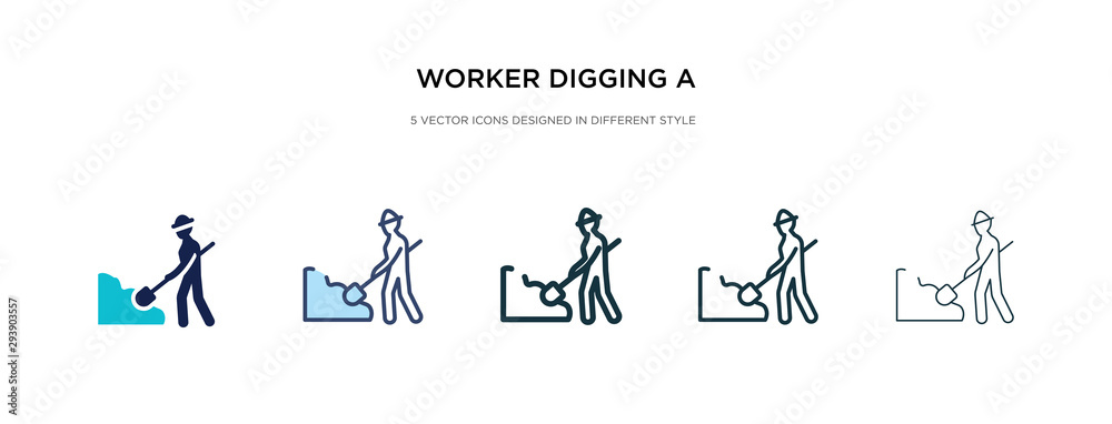 worker digging a hole icon in different style vector illustration. two colored and black worker digging a hole vector icons designed in filled, outline, line and stroke style can be used for web,