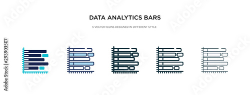Tela data analytics bars chart with descendant line icon in different style vector illustration