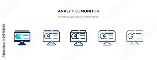 analytics monitor icon in different style vector illustration. two colored and black analytics monitor vector icons designed in filled, outline, line and stroke style can be used for web, mobile, ui