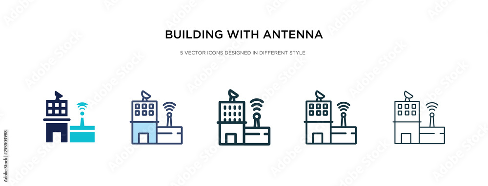building with antenna icon in different style vector illustration. two colored and black building with antenna vector icons designed in filled, outline, line and stroke style can be used for web,