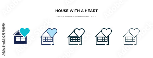 house with a heart icon in different style vector illustration. two colored and black house with a heart vector icons designed in filled, outline, line and stroke style can be used for web, mobile,