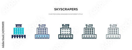 skyscrapers icon in different style vector illustration. two colored and black skyscrapers vector icons designed in filled, outline, line and stroke style can be used for web, mobile, ui