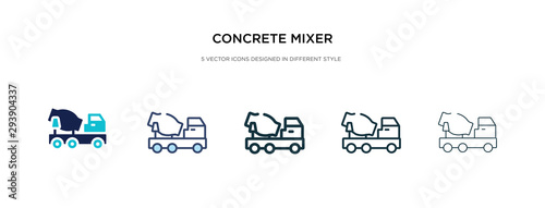 concrete mixer icon in different style vector illustration. two colored and black concrete mixer vector icons designed in filled, outline, line and stroke style can be used for web, mobile, ui