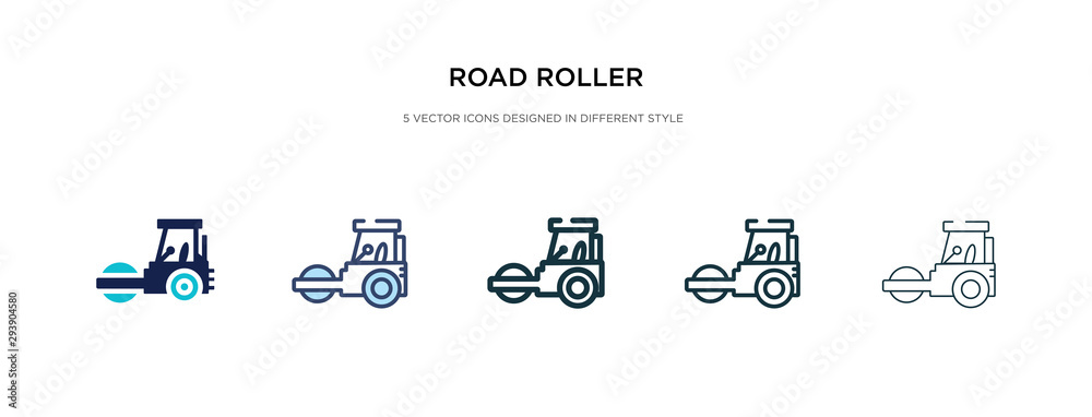road roller icon in different style vector illustration. two colored and black road roller vector icons designed in filled, outline, line and stroke style can be used for web, mobile, ui