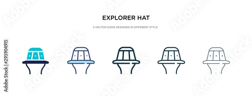 explorer hat icon in different style vector illustration. two colored and black explorer hat vector icons designed in filled, outline, line and stroke style can be used for web, mobile, ui