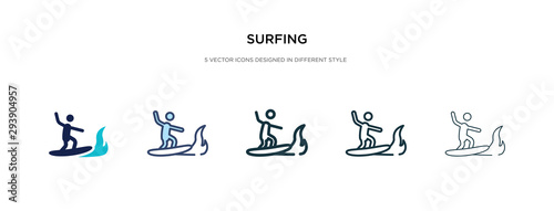 surfing icon in different style vector illustration. two colored and black surfing vector icons designed in filled, outline, line and stroke style can be used for web, mobile, ui