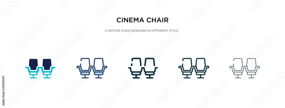 cinema chair icon in different style vector illustration. two colored and black cinema chair vector icons designed in filled, outline, line and stroke style can be used for web, mobile, ui