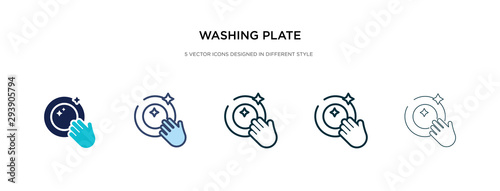 washing plate icon in different style vector illustration. two colored and black washing plate vector icons designed in filled, outline, line and stroke style can be used for web, mobile, ui