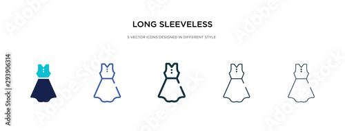long sleeveless dress icon in different style vector illustration. two colored and black long sleeveless dress vector icons designed in filled, outline, line and stroke style can be used for web,
