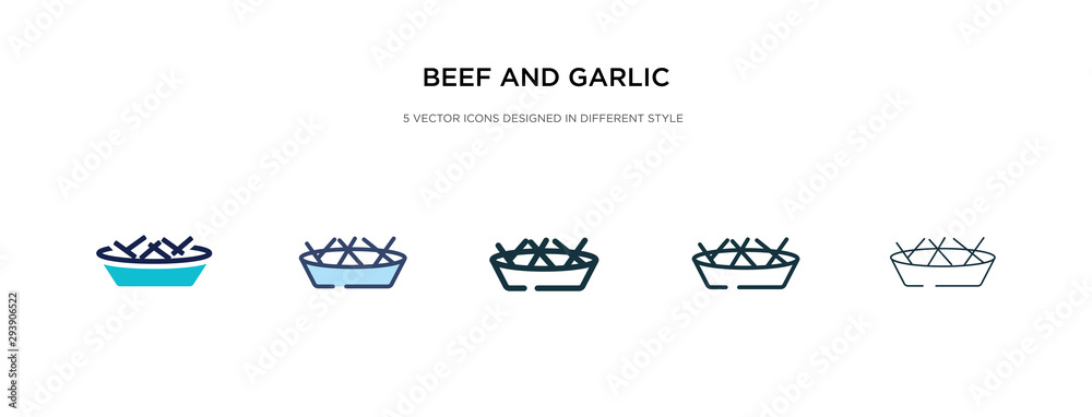 beef and garlic icon in different style vector illustration. two colored and black beef and garlic vector icons designed in filled, outline, line stroke style can be used for web, mobile, ui beef and garlic icon in different style vector illustration. two colored and black beef and garlic vector icons designed in filled, outline, line stroke style can be used for web, mobile, ui