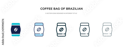 coffee bag of brazilian beans icon in different style vector illustration. two colored and black coffee bag of brazilian beans vector icons designed in filled, outline, line and stroke style can be