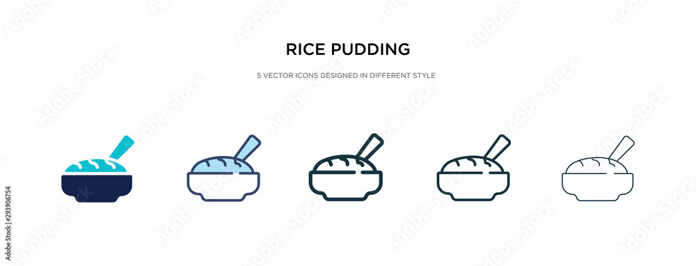 rice pudding icon in different style vector illustration. two colored and black rice pudding vector icons designed in filled, outline, line and stroke style can be used for web, mobile, ui rice pudding icon in different style vector illustration. two colored and black rice pudding vector icons designed in filled, outline, line and stroke style can be used for web, mobile, ui