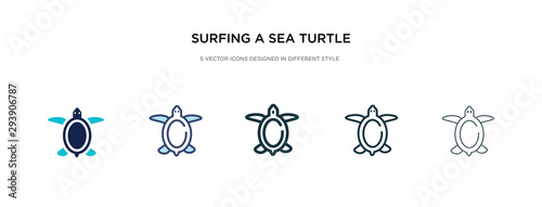 surfing a sea turtle icon in different style vector illustration. two colored and black surfing a sea turtle vector icons designed in filled, outline, line and stroke style can be used for web,