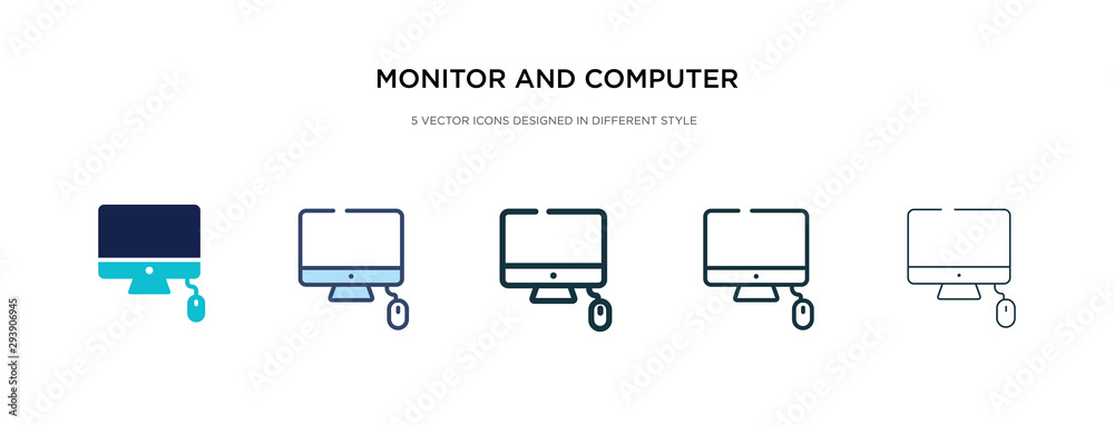 monitor and computer mouse icon in different style vector illustration. two colored and black monitor and computer mouse vector icons designed in filled, outline, line stroke style can be used for monitor and computer mouse icon in different style vector illustration. two colored and black monitor and computer mouse vector icons designed in filled, outline, line stroke style can be used for
