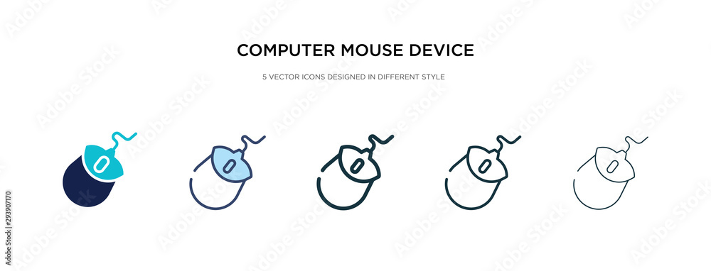 computer mouse device icon in different style vector illustration. two colored and black computer mouse device vector icons designed in filled, outline, line and stroke style can be used for web,