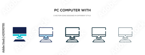 pc computer with monitor icon in different style vector illustration. two colored and black pc computer with monitor vector icons designed in filled, outline, line and stroke style can be used for photo
