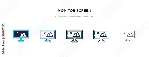 monitor screen icon in different style vector illustration. two colored and black monitor screen vector icons designed in filled, outline, line and stroke style can be used for web, mobile, ui