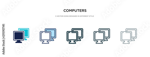 computers icon in different style vector illustration. two colored and black computers vector icons designed in filled, outline, line and stroke style can be used for web, mobile, ui