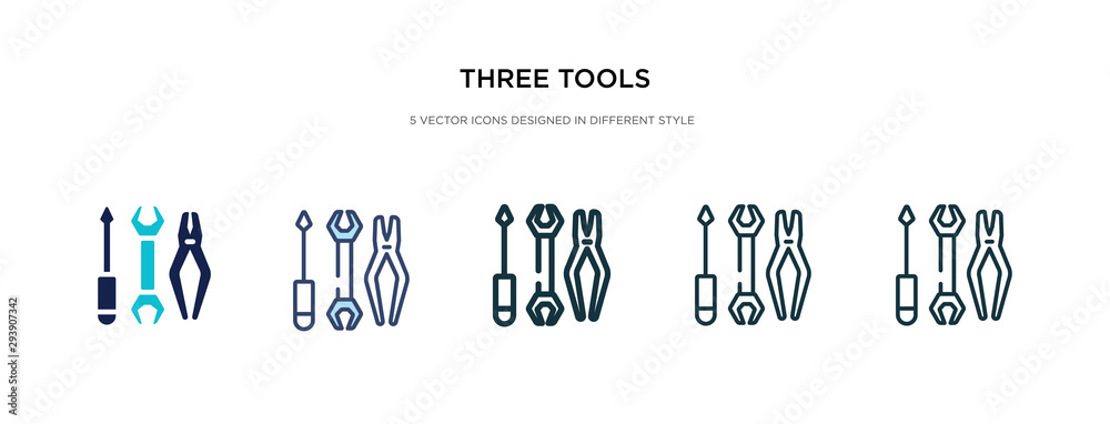 three tools icon in different style vector illustration. two colored and black three tools vector icons designed in filled, outline, line and stroke style can be used for web, mobile, ui