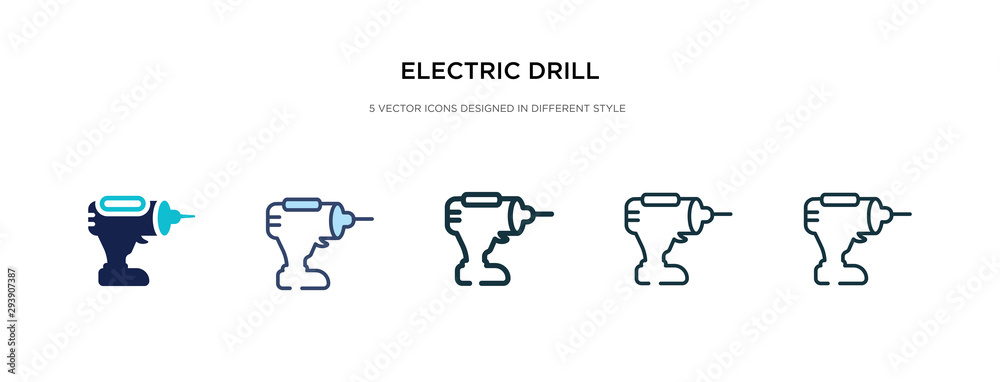 electric drill icon in different style vector illustration. two colored and black electric drill vector icons designed in filled, outline, line and stroke style can be used for web, mobile, ui