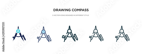 drawing compass icon in different style vector illustration. two colored and black drawing compass vector icons designed in filled  outline  line and stroke style can be used for web  mobile  ui