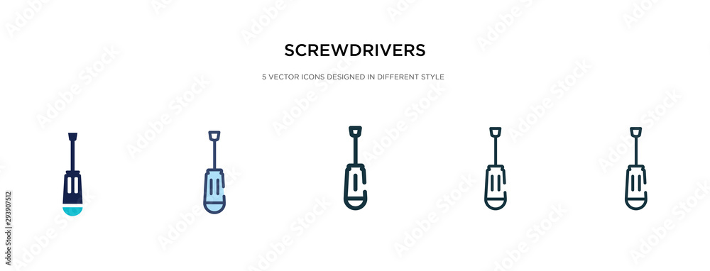 screwdrivers icon in different style vector illustration. two colored and black screwdrivers vector icons designed in filled, outline, line and stroke style can be used for web, mobile, ui screwdrivers icon in different style vector illustration. two colored and black screwdrivers vector icons designed in filled, outline, line and stroke style can be used for web, mobile, ui