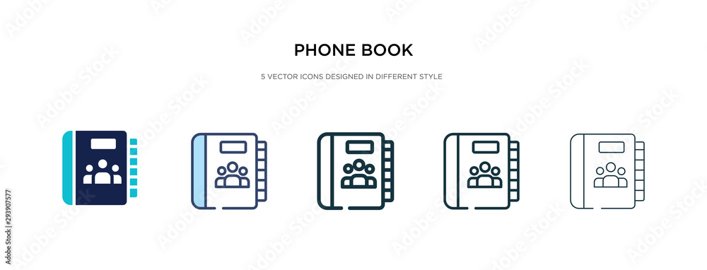 phone book icon in different style vector illustration. two colored and black phone book vector icons designed in filled, outline, line and stroke style can be used for web, mobile, ui phone book icon in different style vector illustration. two colored and black phone book vector icons designed in filled, outline, line and stroke style can be used for web, mobile, ui