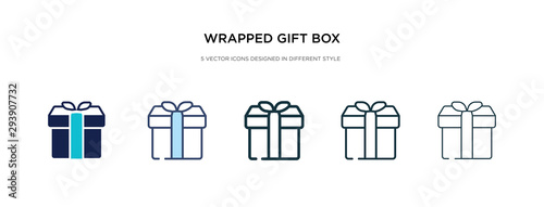 wrapped gift box with ribbon icon in different style vector illustration. two colored and black wrapped gift box with ribbon vector icons designed in filled, outline, line and stroke style can be