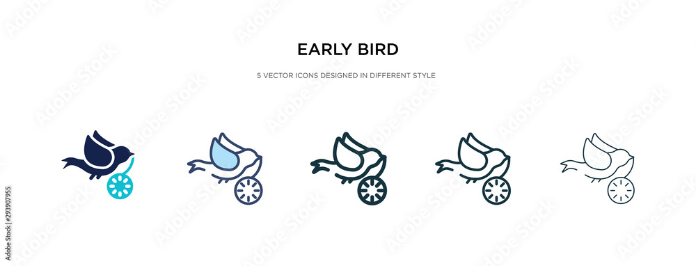 early bird icon in different style vector illustration. two colored and black early bird vector icons designed in filled, outline, line and stroke style can be used for web, mobile, ui