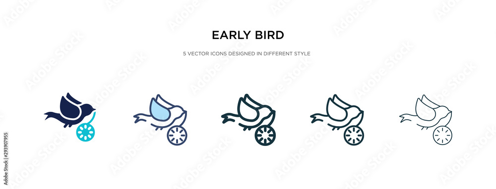 early bird icon in different style vector illustration. two colored and black early bird vector icons designed in filled, outline, line and stroke style can be used for web, mobile, ui early bird icon in different style vector illustration. two colored and black early bird vector icons designed in filled, outline, line and stroke style can be used for web, mobile, ui