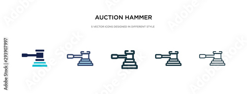 auction hammer icon in different style vector illustration. two colored and black auction hammer vector icons designed in filled, outline, line and stroke style can be used for web, mobile, ui